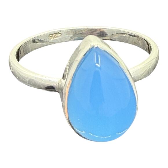 Natural Pear Cut Blue Chalcedony Ring Solid 925 Sterling Silver US Size 8 - Picture 1 of 6